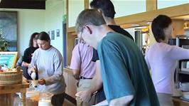 A busy breakfast at Bergen Montana Youth Hostel - the best breakfast of the tour